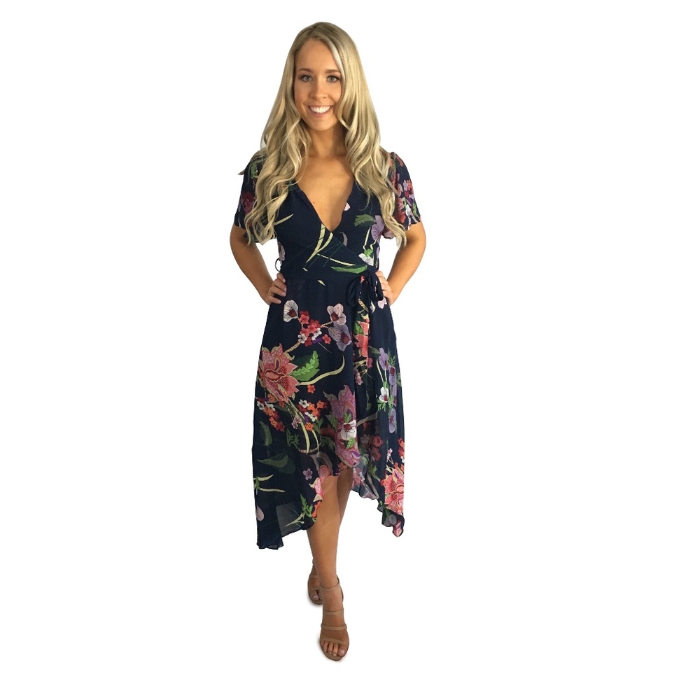 Floral Midi Dress in Navy by [Brand]